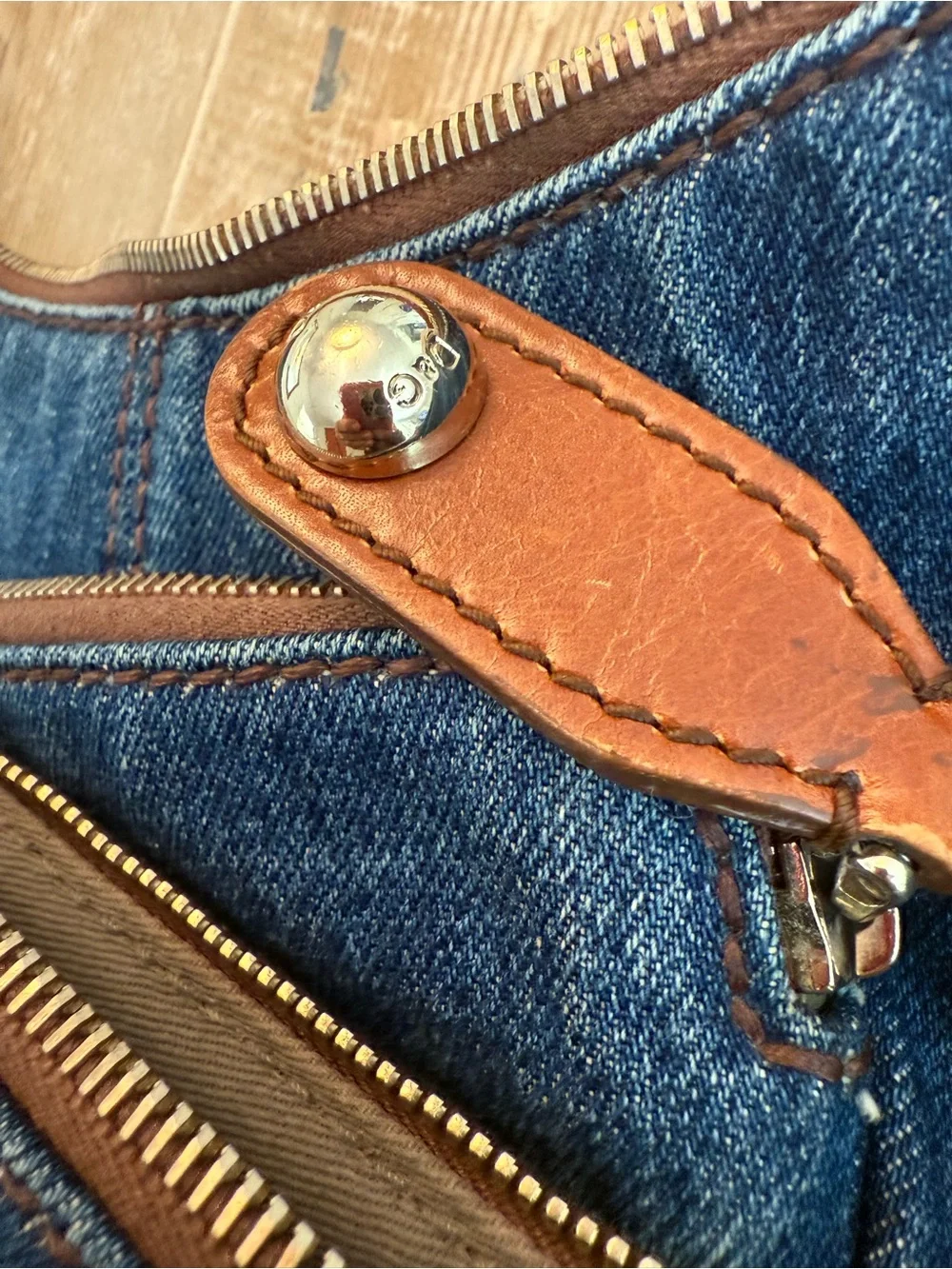 D&G Denim Mindy Hobo Bag with Brown Leather Strap - Blue
